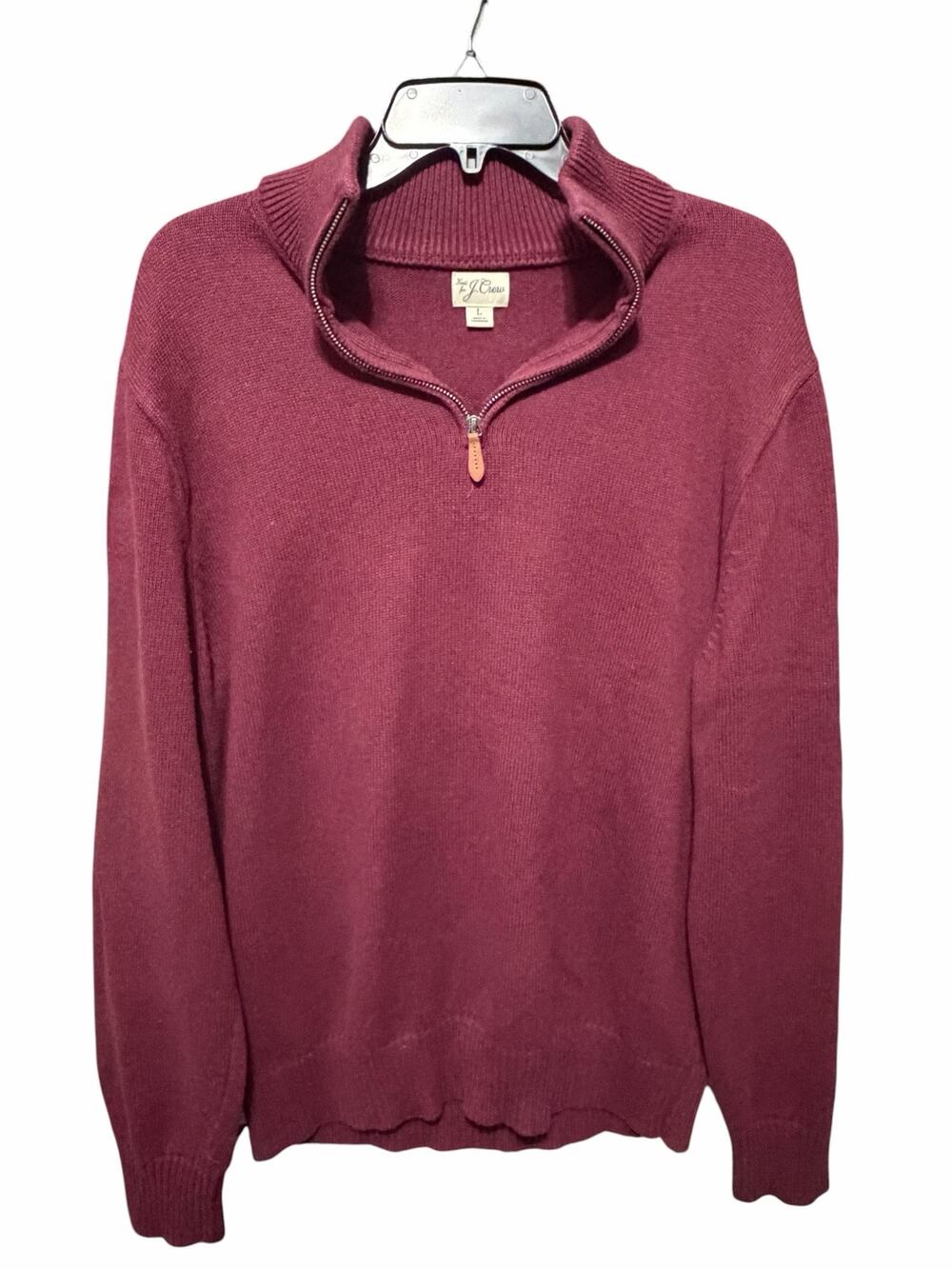 J Crew Mens Burgundy Quarter Zip Cotton Sweater Pullover Mock Neck Large